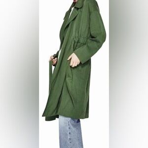 Sz XS Zara Basic lightweight oversized jacket trenchcoat green belted pockets